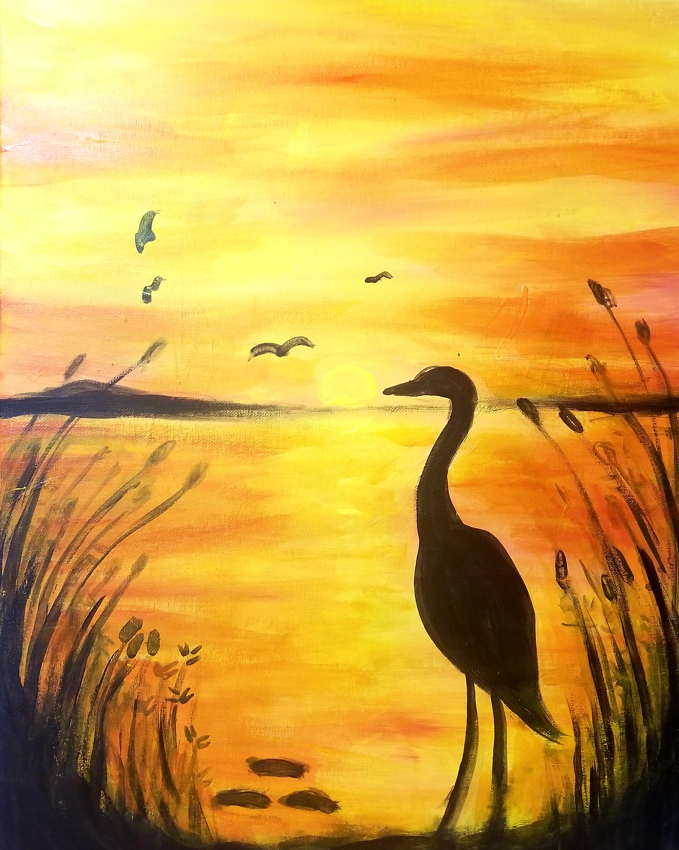 Egret, Sunset Silhouette
