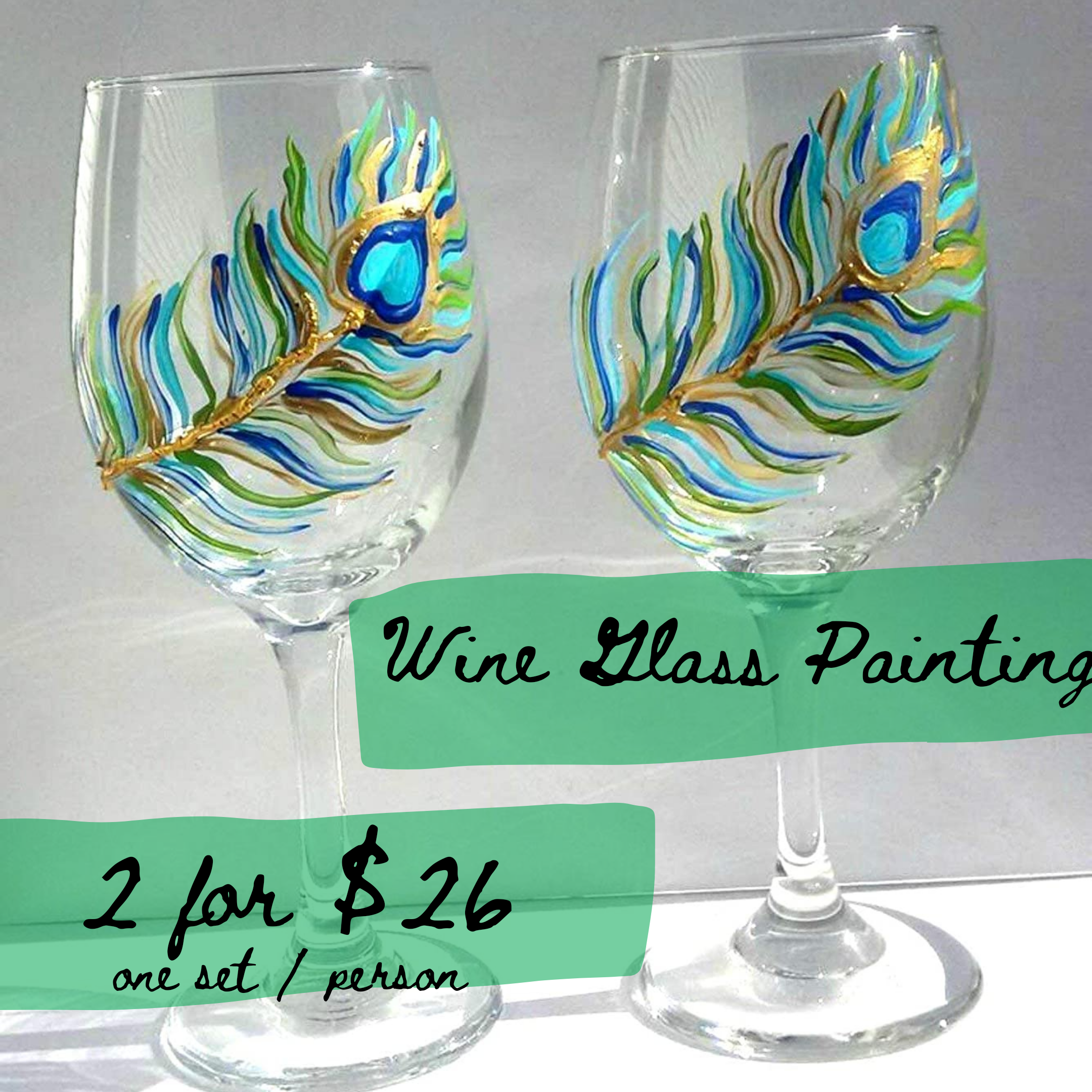 Wine Glass Paint Class! Peacock Feathers