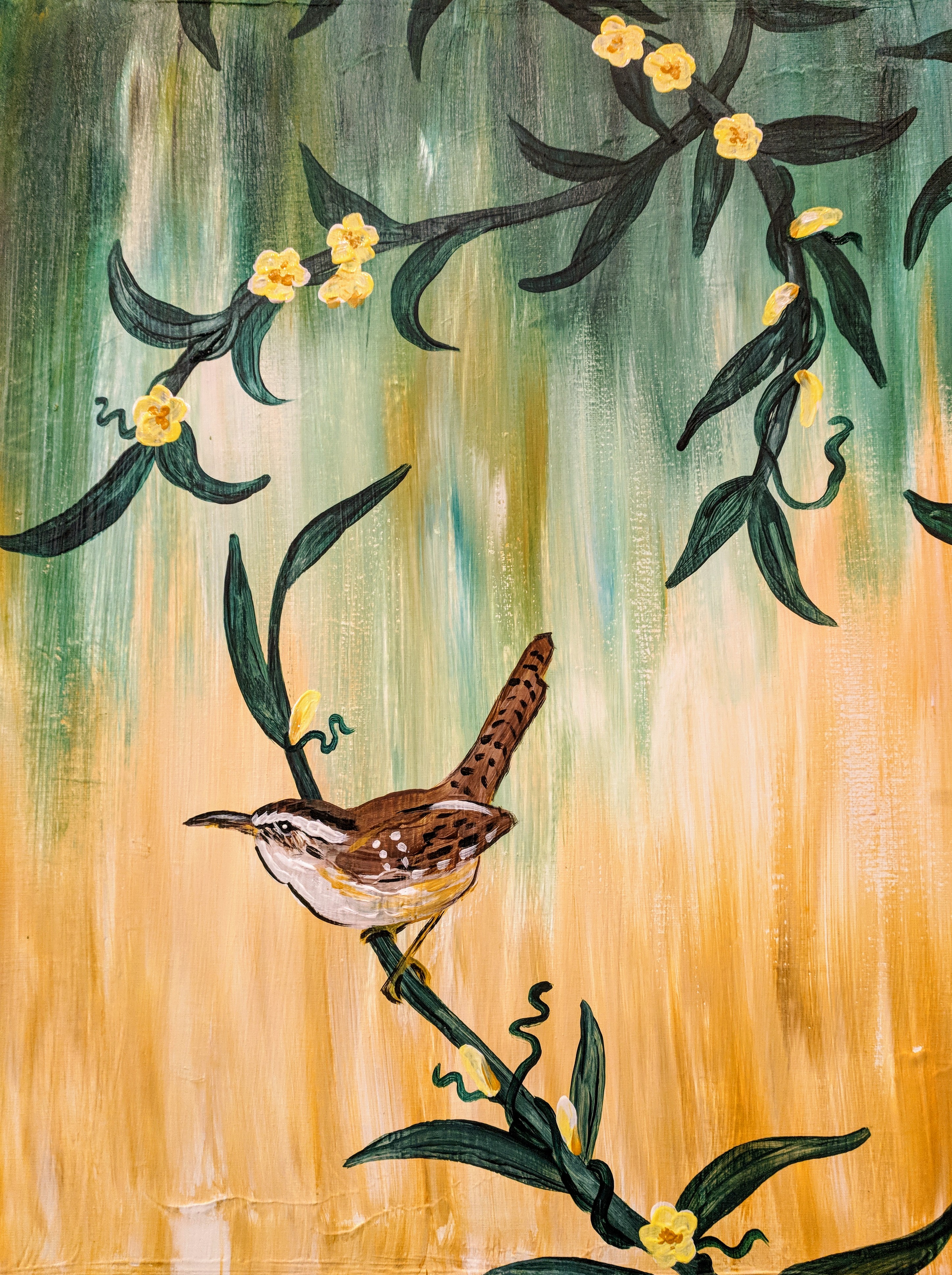 Carolina Wren with Yellow Jessamine